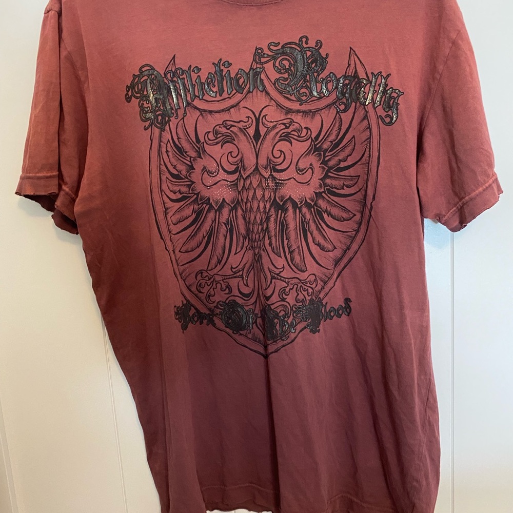 Men's Large Red Distressed Affliction Brand Tee Tshirt with Eagle